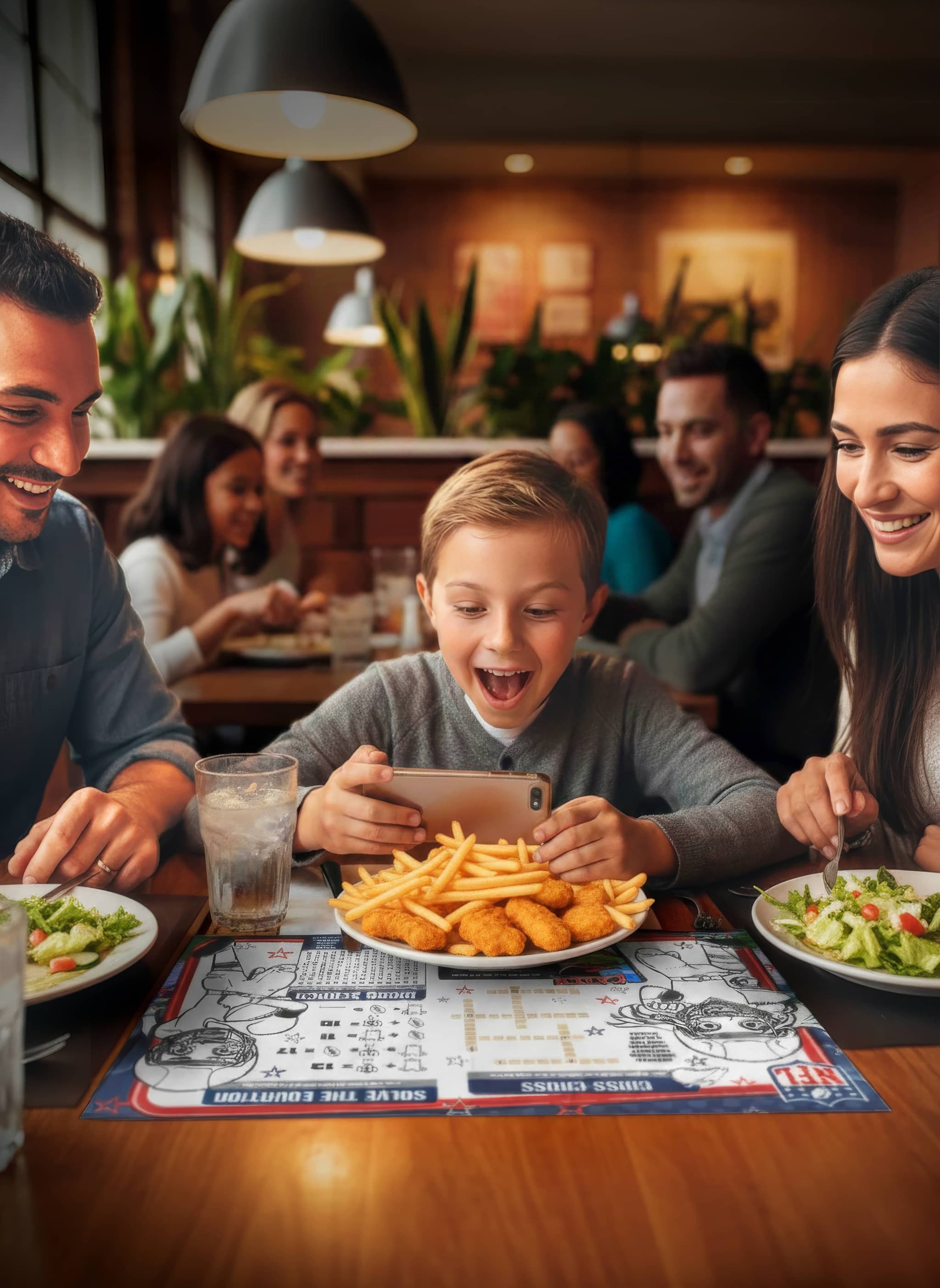 Happy kids enjoying their Grub Lab menu at a restaurant
